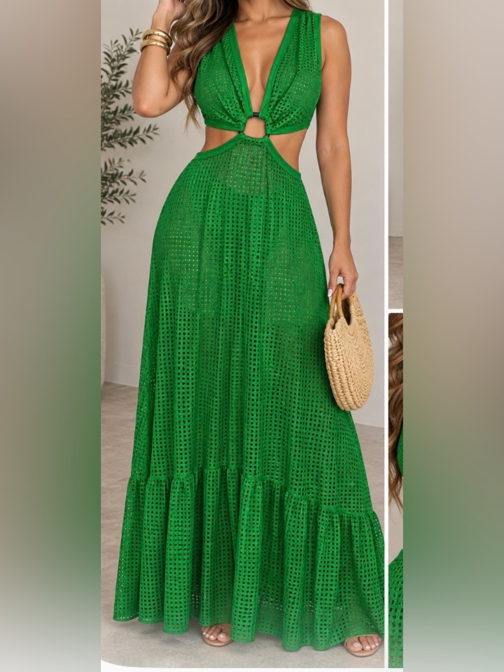 Green Sleeveless Cutout Maxi Dress